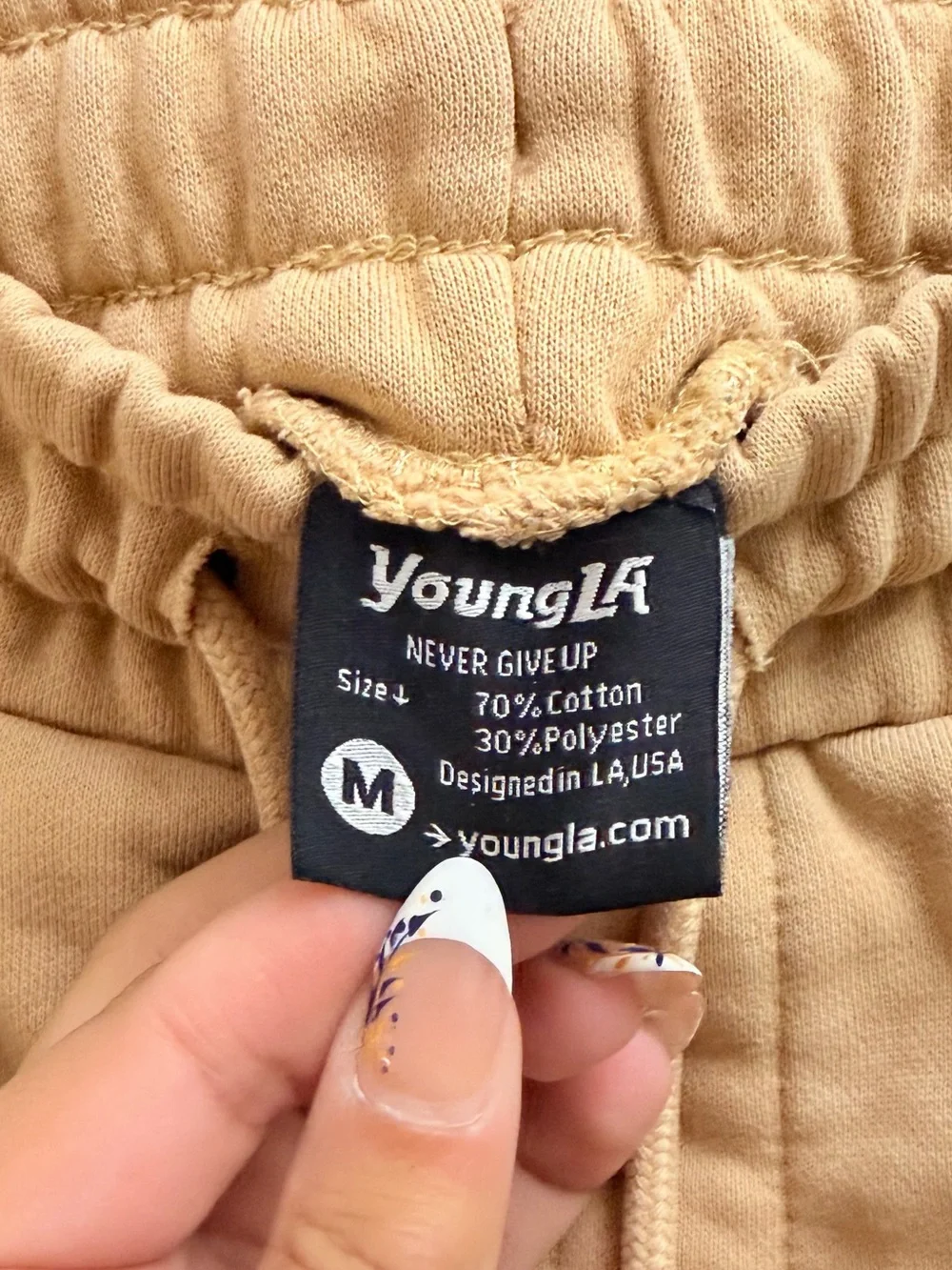 YoungLA Men’s Cargo Jogger Pants Medium Tan Beige Drawstring Athletic Streetwear